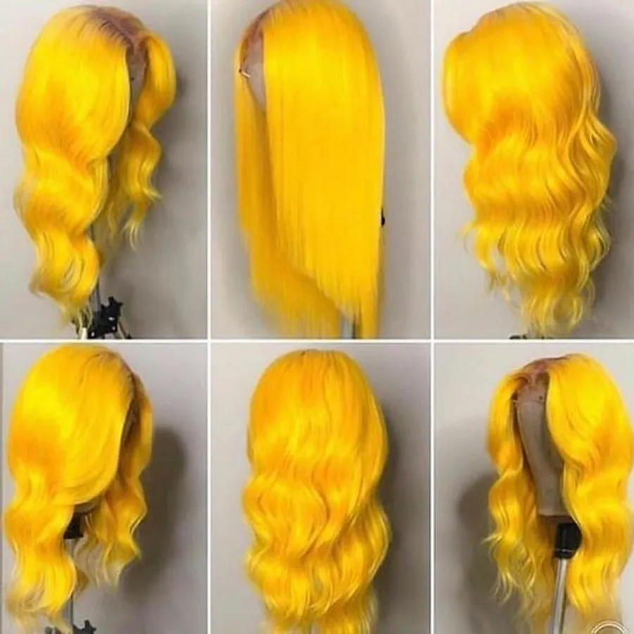 Onda amarela Bob Brazilian Hair Lace dianteira perucas 13x4 pré arrancado sintética curta sintética bob perucas para mulheres negras branquear nós