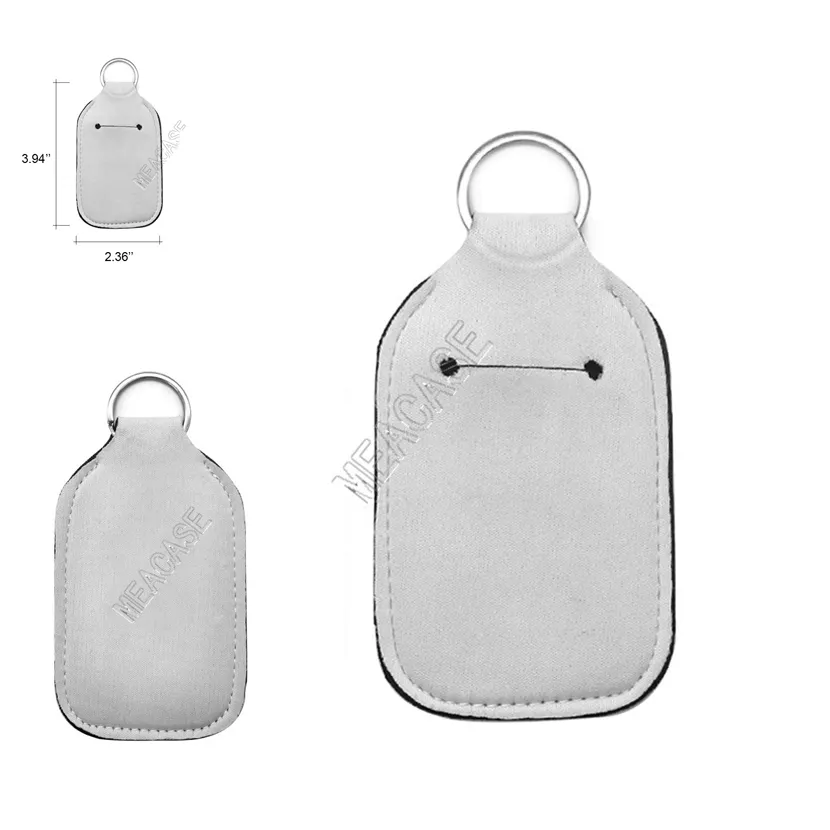 Portachiavi a sublimazione in bianco 30ml Custodia per bottiglia disinfettante per le mani Fai da te Bottiglie di profumo in neoprene di colore bianco tinta unita Borsa Portachiavi Ciondolo ToysD92502