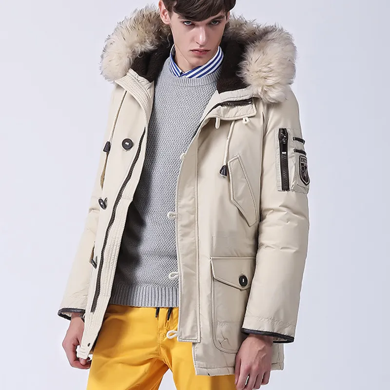  New Light Down Men Winter Jacket Men Duck Down Coat Cashmere Fleece Parka Mens Jackets Coats Real Fur Hooded Parkas for Man