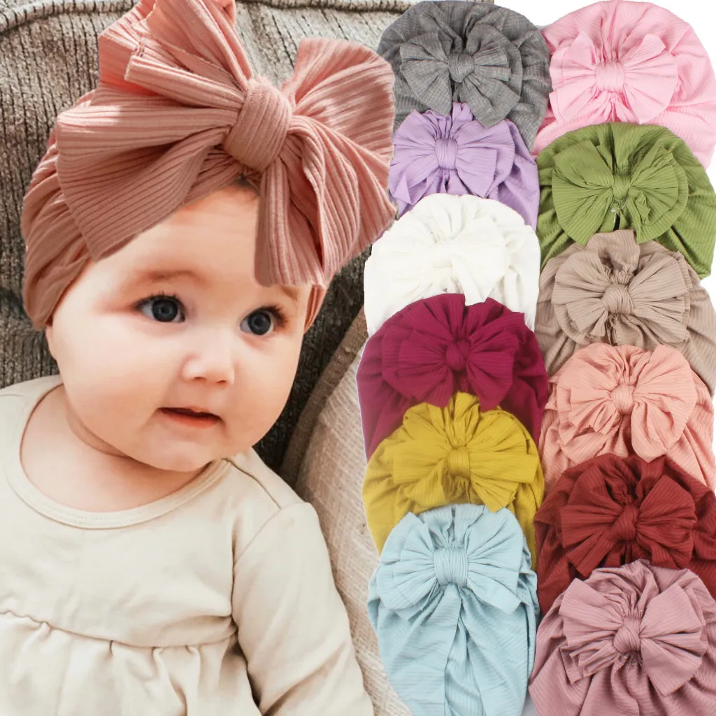 2021 neue Baby-Ohrwickelmütze mit Doppelschleife für Kindermütze für Neugeborene, Herbst und Winter, warme gestreifte Kopfbedeckungsmütze
