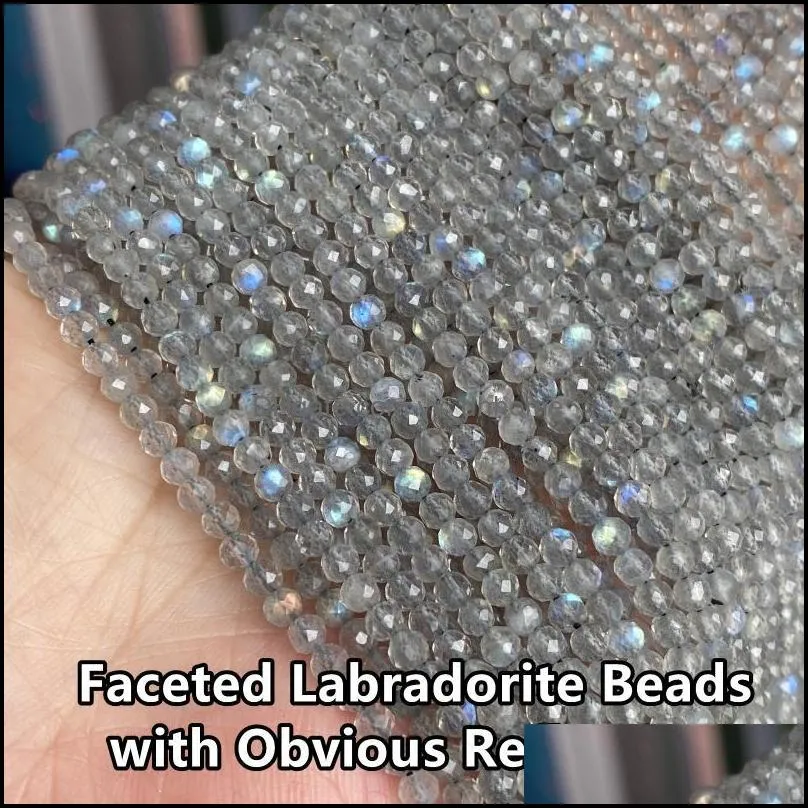 Other Natural Labradorite Faceted Beads 3mm Cutting Loose Reflective For Jewelry Making