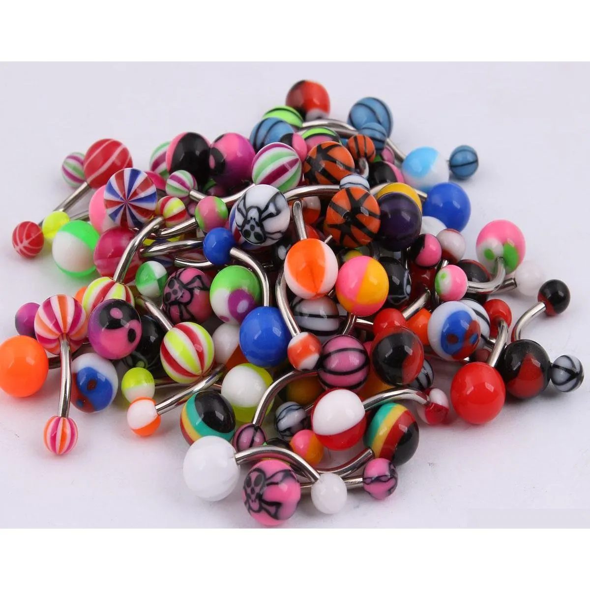 100pcs/lot body jewelry piercing eyebrow navel belly tongue lip bar rings mixed color