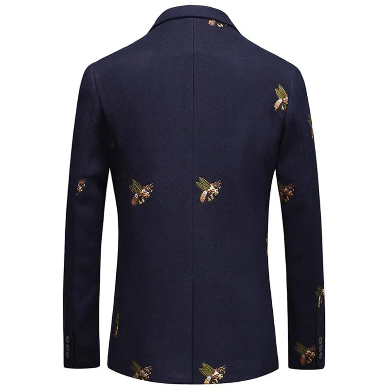 Bee broderi blazer smal fit masculino abiti uomo bröllop prom tweed ull för män stilfull kostym279s