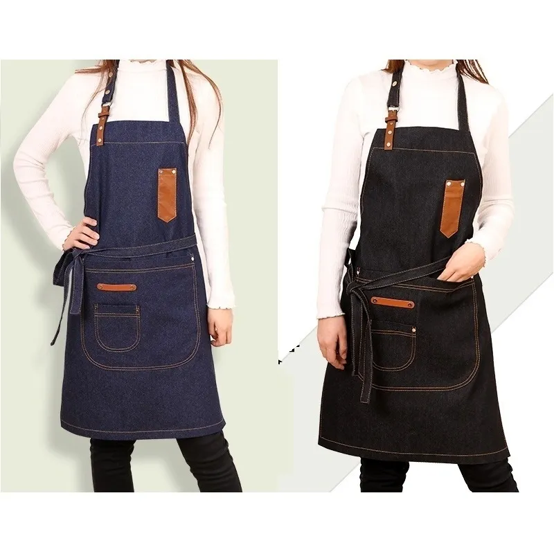 Neue Heiße Mode Dame Frauen Männer Einstellbare Baumwolle Leinen Hochwertige Denim Küchenschürze Für Kochen Backen Restaurant pinafore Y200103