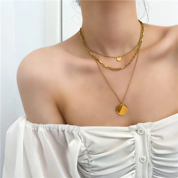 Collier en titane avec chaîne superposée en or 18 carats pour femmes, bijoux en acier inoxydable 361L, fête de piste, japon, Souch, corée, tendance Q0531