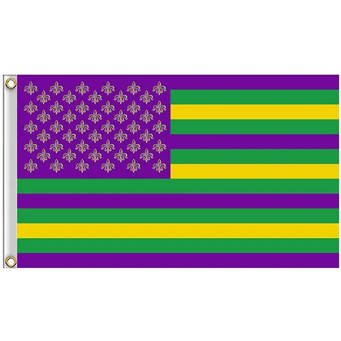 Välkommen Fleur de Lis Mardi Gras Flagga, 100D Polyester 3x5ft Flaggor Utskrift, Hängande Reklam National Outdoor Inomhusbruk, Drop Shipping