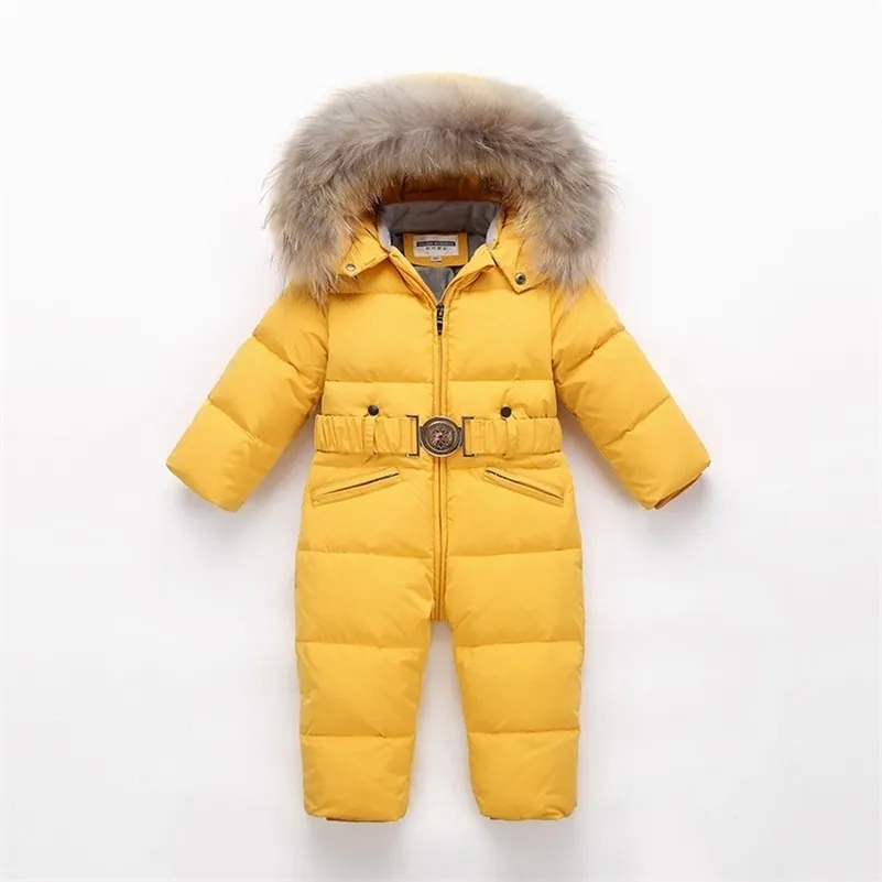 Combinaison d'hiver pour enfants Enfants Baby Snowsuit Nature Fourrure 90% Duck Down Veste pour filles Manteaux Toddler Winter Park pour garçon Salopette 201102