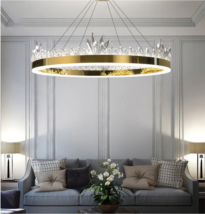 Luksusowe żyrandole LED nowoczesny okrągły pierścień kryształ złoty wisiorek wiszące lampy sypialnia jadalnia salon światła oprawa