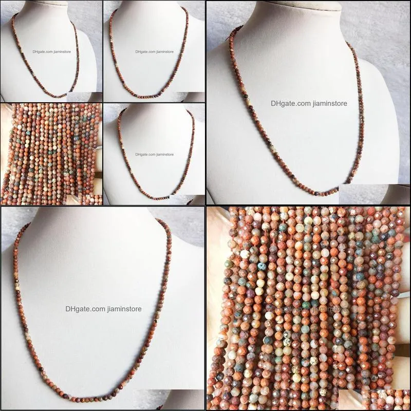 Chains 3MM Faceted Red Blood Brecciated Jasper Necklace Shiny Natural Stone Chain Chocker Beaded Mother Daughter