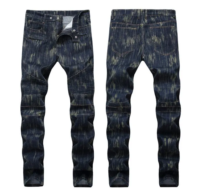 Fashion 2018 Mens Creases Hit Color Straight Leg Jeans Fashion Designer ...