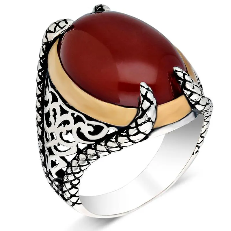 925 Sterling Silver Ring for Man Real Pure Turquoise Agate Ruby Polish Amber Stones Handgjorda turkiska smycken281i