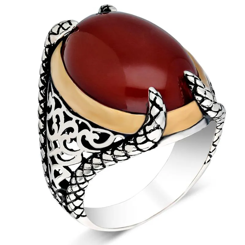 Bague en argent Sterling 925 pour homme véritable Agate Turquoise pure rubis pierres d'ambre polonaises à la main bijoux turcs309q