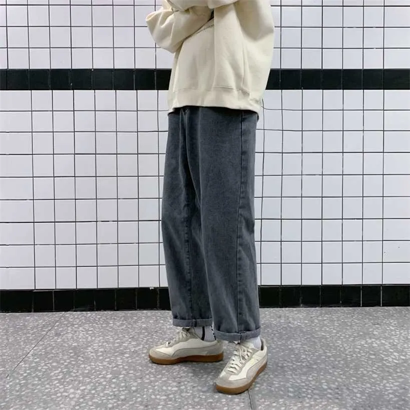 Neploha coréen hommes jean droit homme Denim pantalon Harajuku homme Streetwear pantalon ample pantalon décontracté noir Baggy pantalon 220115