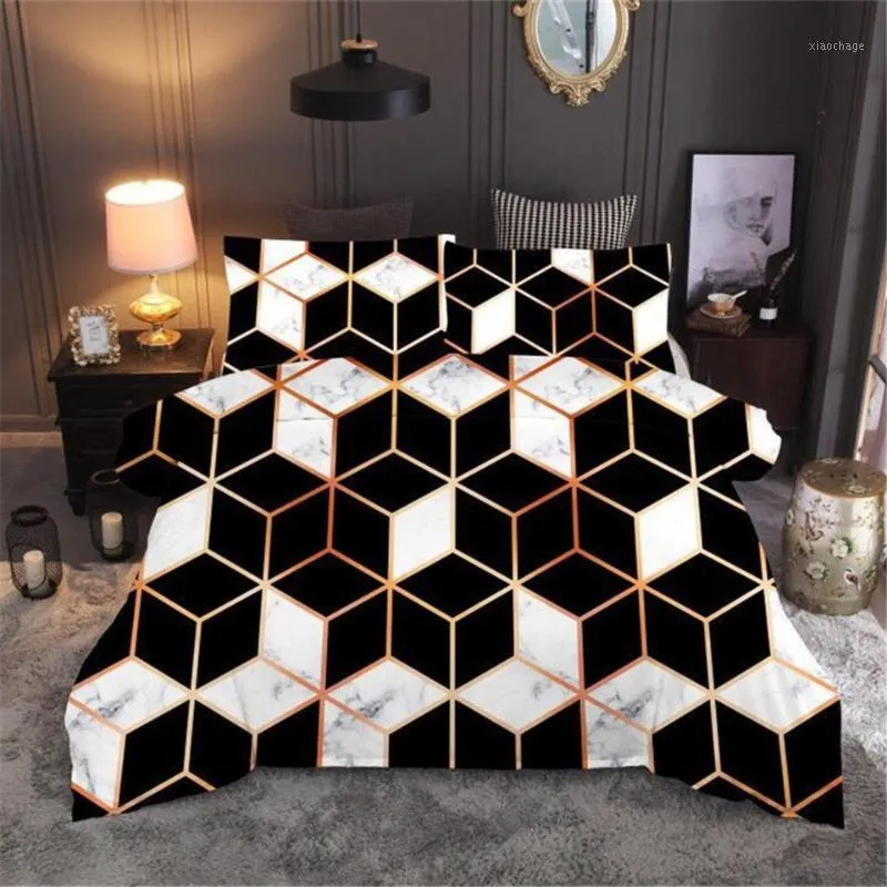 Zestawy pościelowe 45 Zestaw czarno-białych płytek geometrycznych Duvet Cover 220x240 King Size kołdra Poszewka narzuta na łóżku1