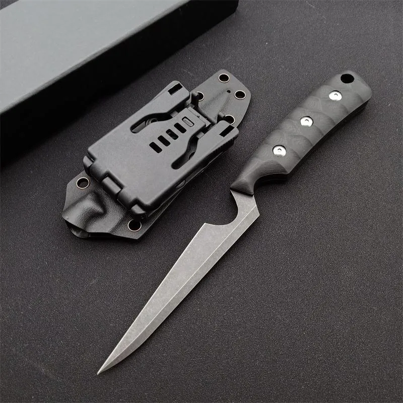 1 stks Hoge Kwaliteit Survival Rechte Mes 1070 Spring Steel Black Stone Wash Blade Full Tang G10 Handvat vaste messen met Kydex