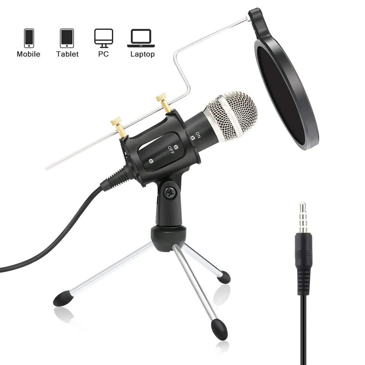 3.5mm Plug Condenser Microphone Mic Play Home Studio Podcast Vocal Recording Microphones for iPhone Laptop PC Tablet Microphone