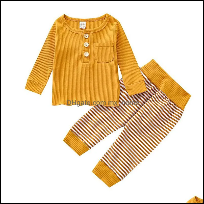 kids Clothing Sets Boys Girls outfits infant toddler Pit stripes Tops+stripe pants 2pcs/set Spring Autumn fashion Boutique baby clothes