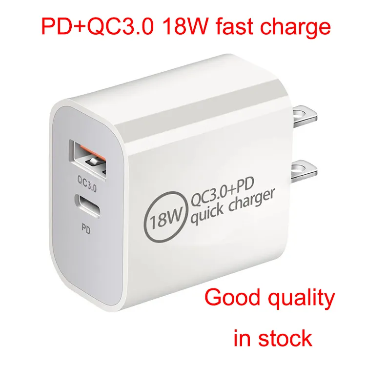 18W PD Type C snabbladdare QC3.0 USB Dual Port Power Adapter Hög kvalitet för iPhone 13 Pro Max för Samsung S10 S20 Smartphone