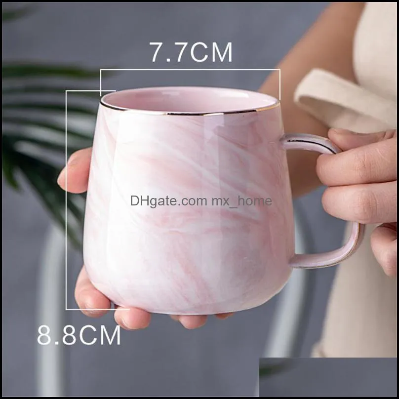 Luxury Marble Pattern Ceramic Mug Gold Plated With Handle Mugs Morning Milk Coffee Cup Pink Gray Couple Gift Household 1PCS