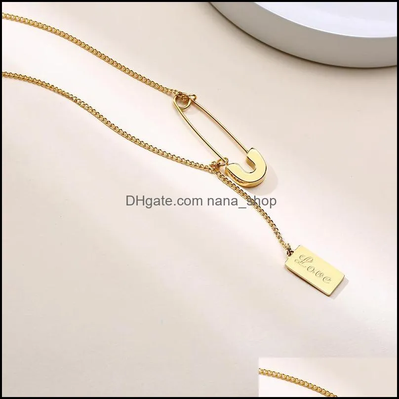 Long necklace for women stainless steel lettering Love square paper clip pin necklace gold female Personality Jewelry Christmas Gift