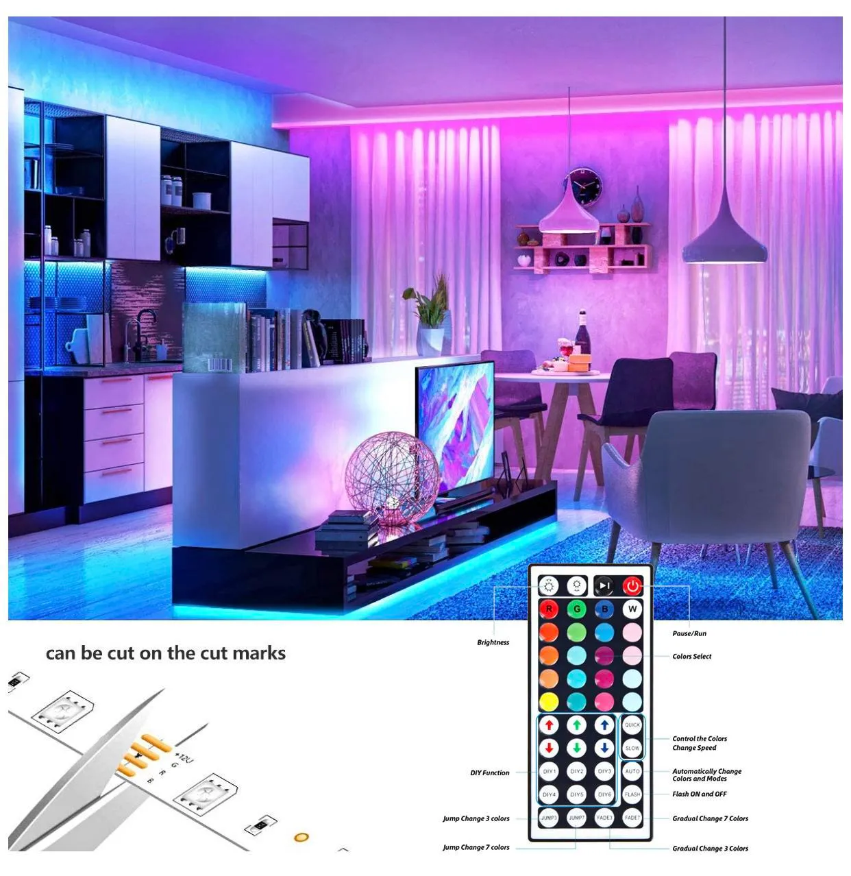 Ultra Bright LED RGB Strip 16.4ft / 5m SMD 5050 60ed / M Wodoodporna IP65 + 44KKEY Controller + 5A Adapter DC12V Paski elastyczne 16 Różne statyczne kolorowe światło