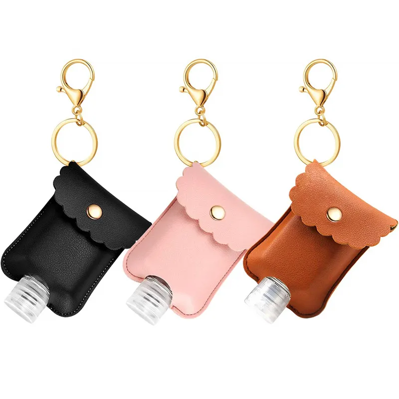 60ml Refillable Bottles with Keychain Holder Bottle Cover Reusable Bottles Carrier Leakproof Reusable Bottles with Leather Keychain Carriers