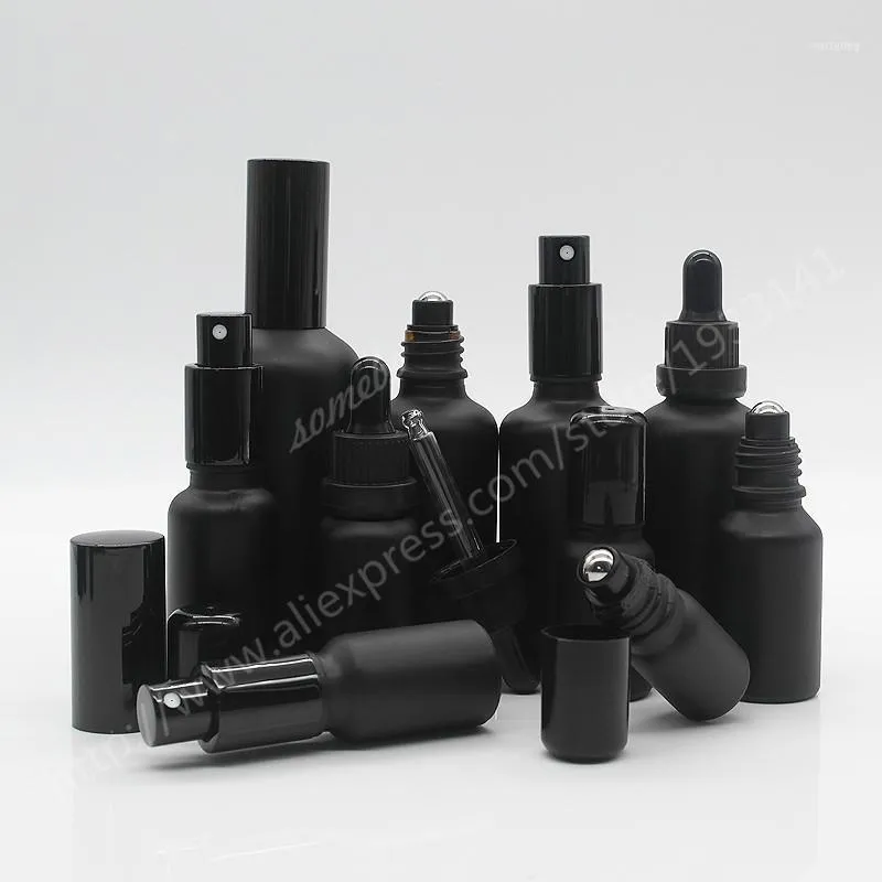 Packing Bottles 5ml,10ml,15ml,20ml,30ml,50ml,100ml Frosted Black Glass Dropper Bottle ,Glass With Roll On,MaBlack Sprayer11