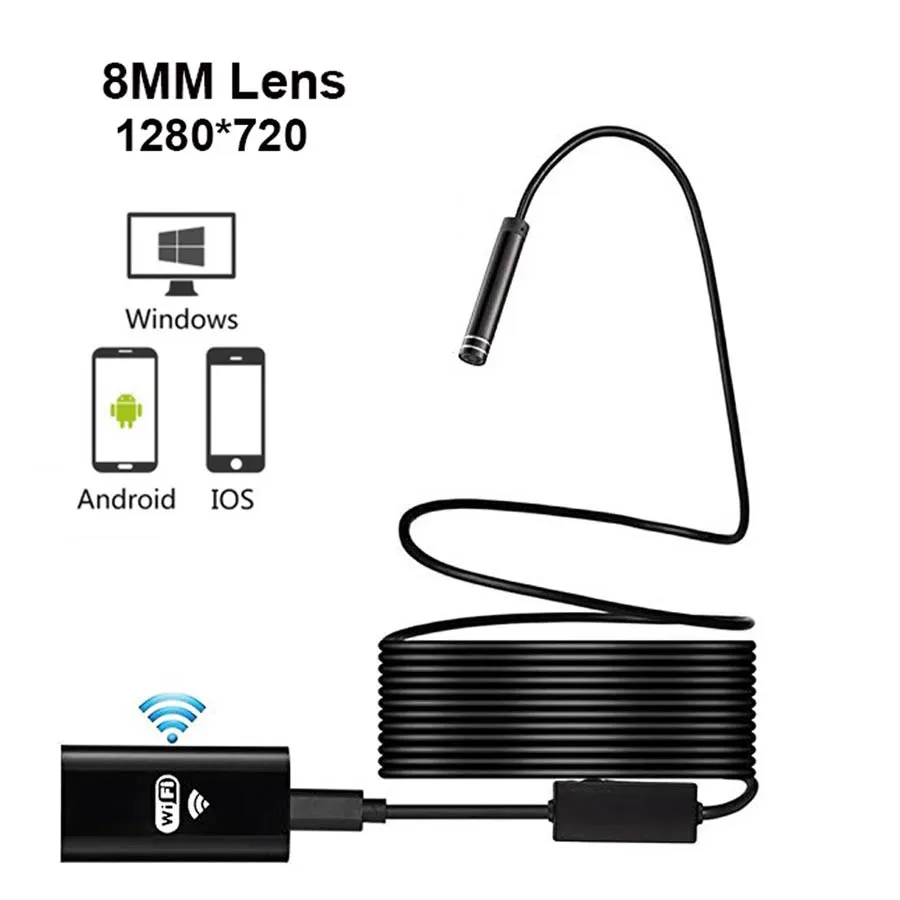 Caméra Endoscopique WIFI HD 720P, Objectif 8mm, Câble Souple