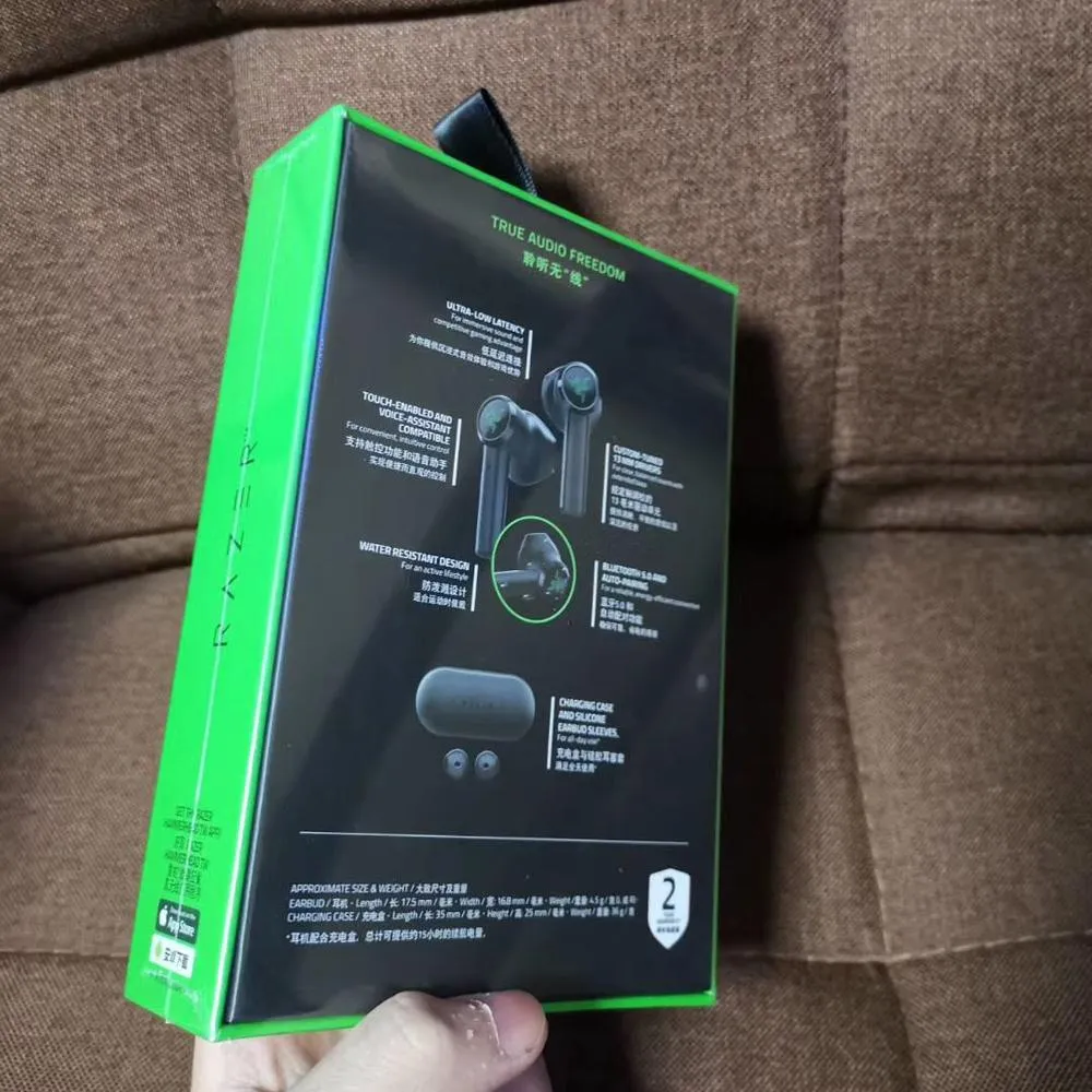 2022 Razer Hammerhead True Wireless Headphones TWS Bluetooth 5.0 IPX4 In Ear Earbuds Built in Microphone On Off Switch Earphone Headsets