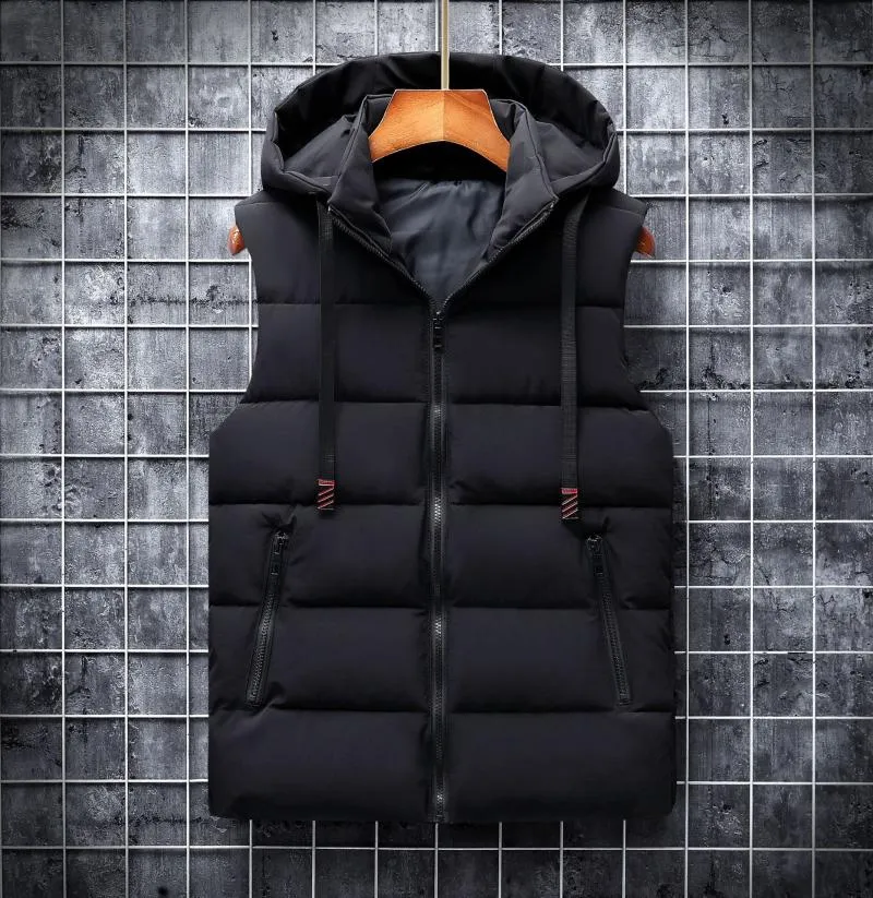 Men's Vests Autumn Winter 2021 Vest Men Casual Waistcoat Sleeveless Jackets Woih Hooded Warm Mens Bodywarmer Down for 6XL