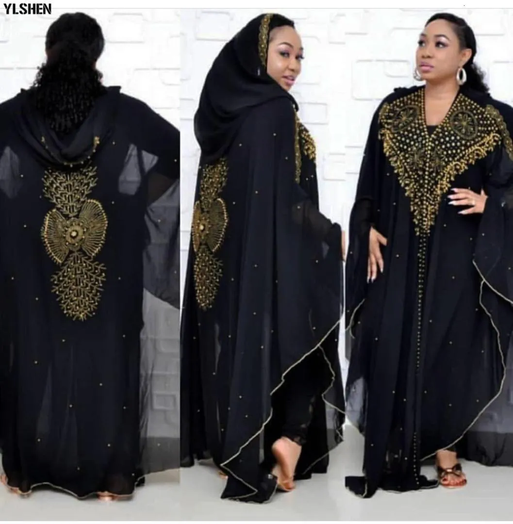 Plus -storlek afrikanska klänningar för kvinnor dashiki diamantpärlor afrikanska kläder abaya dubai mantel boubou afrika afrika klänning hoodie