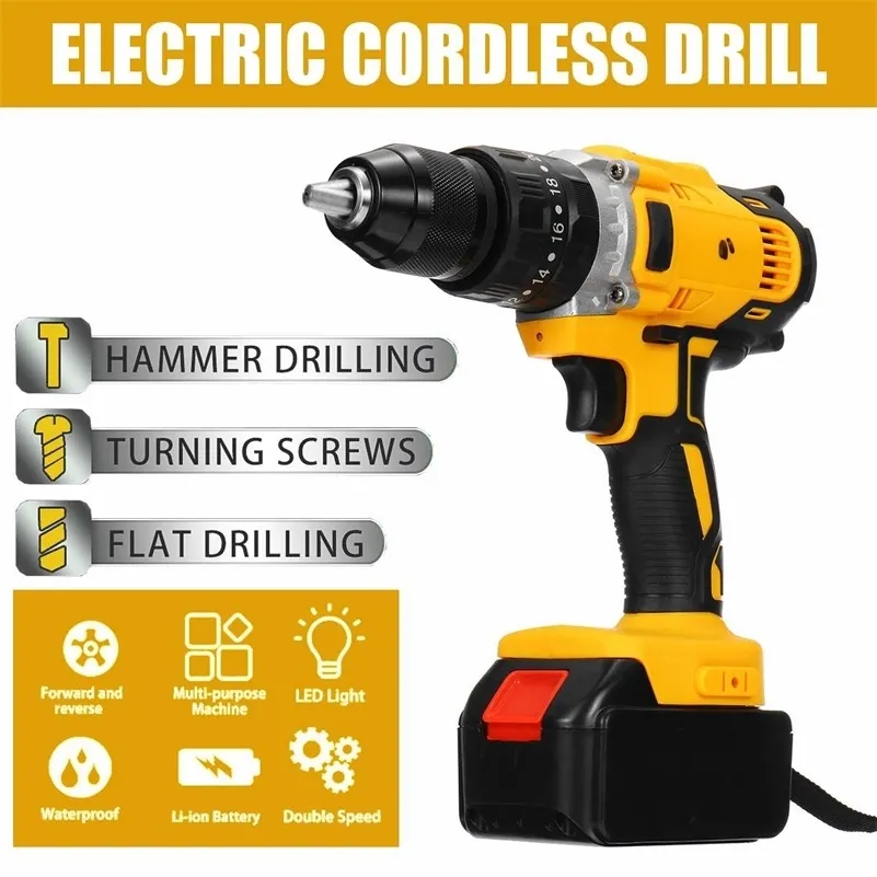 48V Electric Screwdriver Cordless Drill Lithium Battery Wireless Rechargeable Hand Drill Household DIY Electric Drill Power Tool 201225