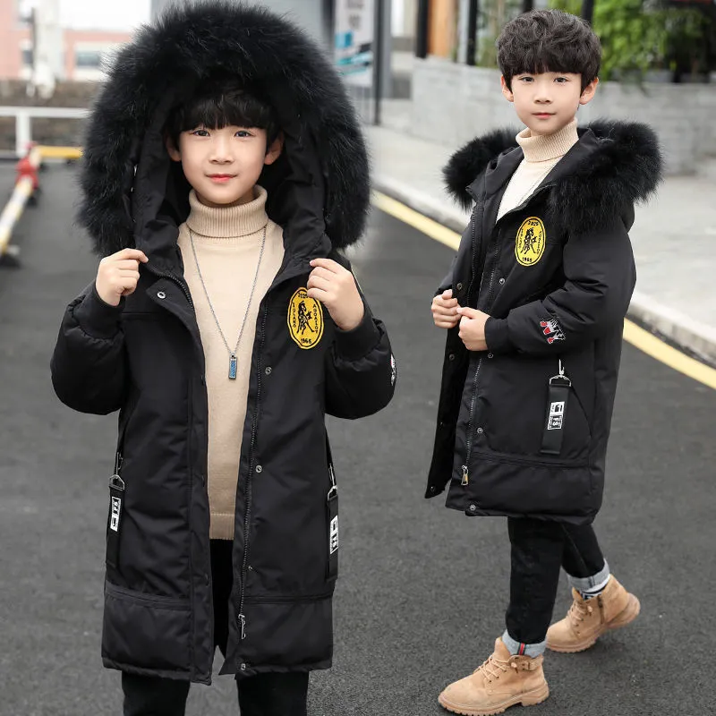 Haute Qualité Hiver Enfant Garçon Manteaux Veste Parka Grands Enfants  Thicking Manteau Chaud 6 8 10 12 14 Année Puffer À Capuche Survêtement