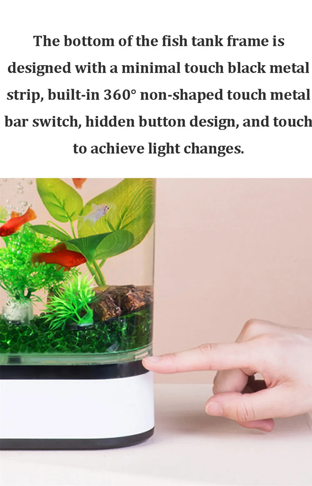 Xiaomi Geometry Mini Lazy Fish Tank USB Charging Self-cleaning Aquarium with 7 Colors LED Light Home office Aquarium (9)