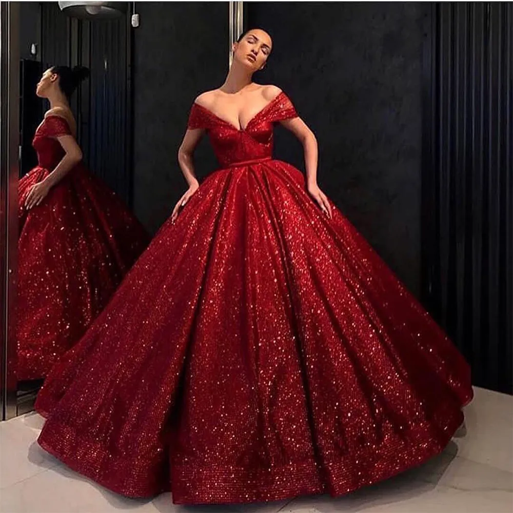 Bling Bling Sequins Quinceanera Elbiseler Balo Kırmızı 2021 Yeni Tatlı 16 Elbiseler Abiye Doğum Günü Partisi Pleats Artı Boyutu Vestidos De 15