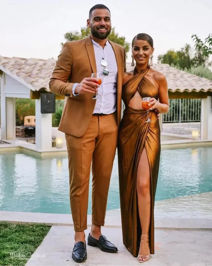 Brown Groomsmen Suit: Slim Fit Gold Brown Wedding Tuxedo Formal