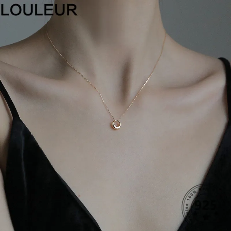 Louleur News 925スターリングシルバーネックレスサークルペンダントネックレスの女性シルバー925ファインジュエリーチャームチェーン首都Q0531