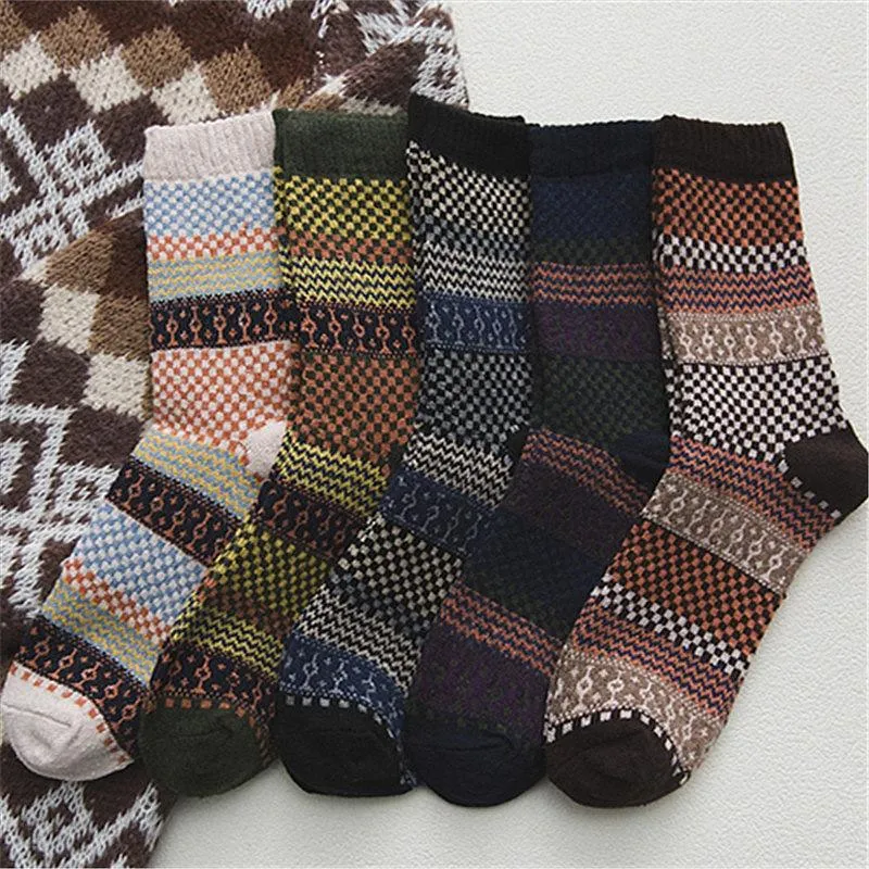 5 paires de chaussettes en laine pour hommes Long Tube Retro Male Chaussettes National Wind Warm Fashion Man