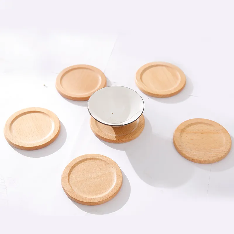 6Pcs Round Wooden Drink Tea Coaster Coffee Cup Mat Pad Placemat