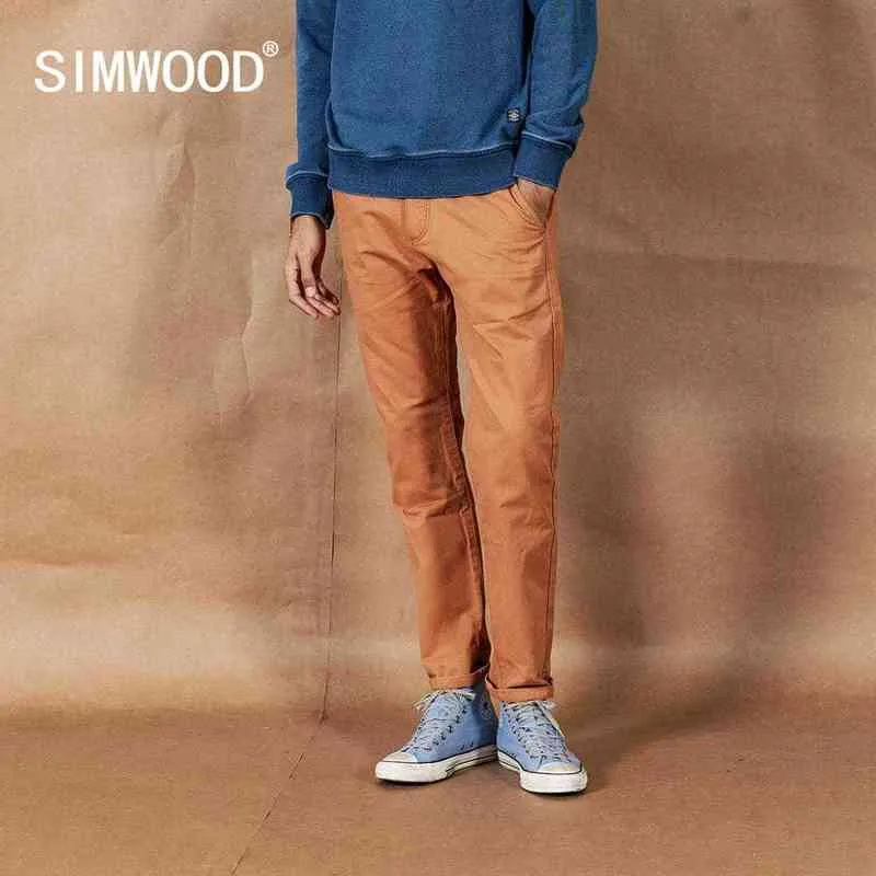 Simwood 2021 Primavera Novas Calças Sólidas Homens Calças Básicas Clássicas 100% Algodão Alto Qualidade Male Marca Roupas 190435 G0104