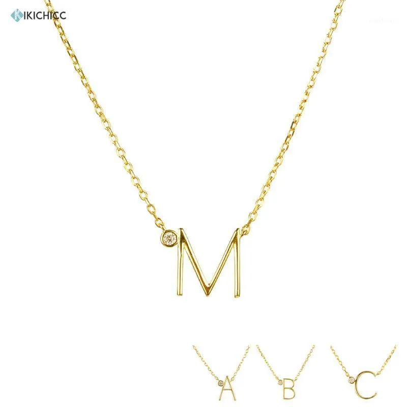 Chains Kikichicc 925 Sterling Silver Letter Name Necklace Initial Alphabet Mini Delicate Small Crystal CZ Long Chain Necklace1