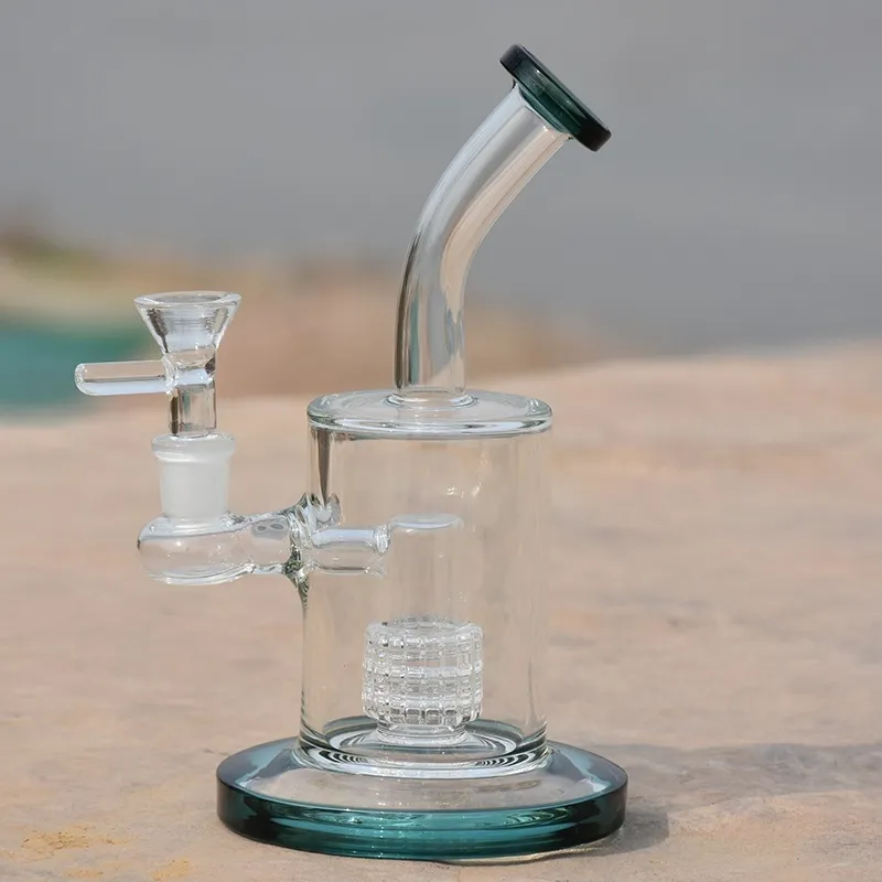 Bruciatore a nafta verde trasparente Narghilè Pipa da fumo Becher di vetro Percolatore Bong Disco con frittura Shisha Vetro d'acqua Tabacco Dab Rig Tubi 14mm Strumenti per giunti femminili Commercio all'ingrosso