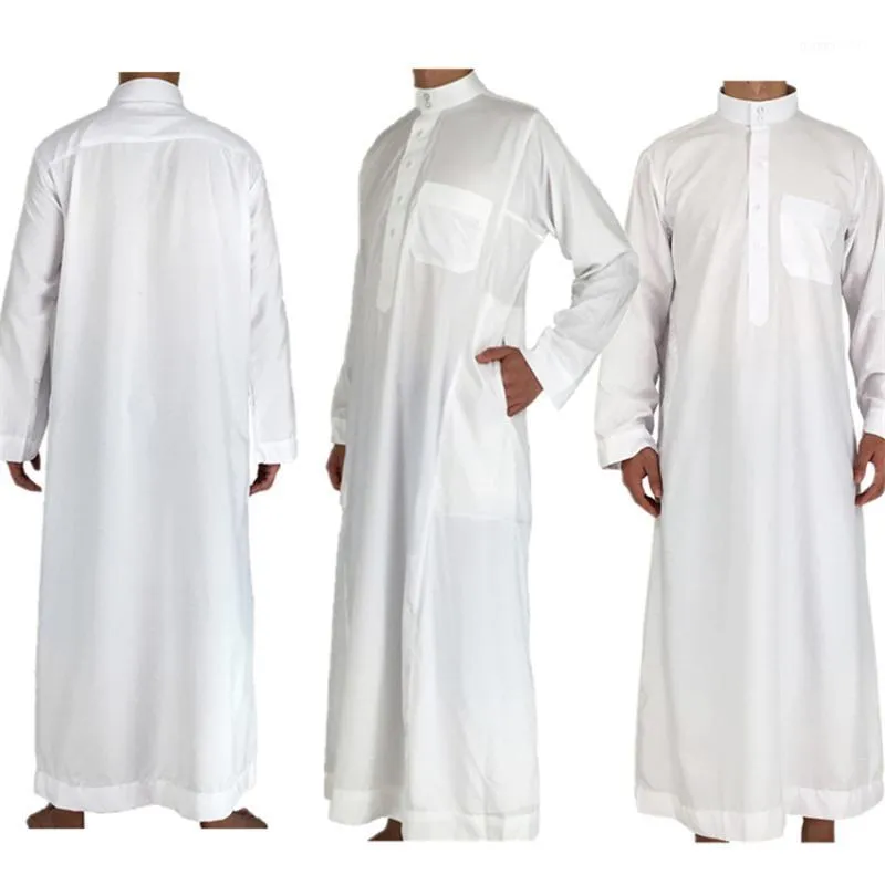 Blanc à manches longues islamique hommes vêtements Jubba Thobe Abaya dubaï arabie saoudite traditionnel Ramadan Eid robes arabes