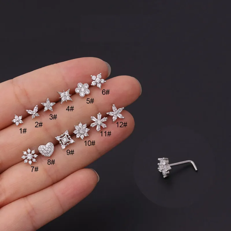Silver American Diamond AD Screwed Non Pierced Nose Ring – Amazel Designs