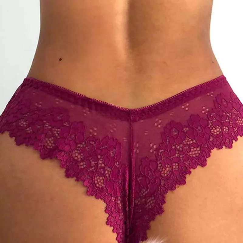 Floral Lace Low Waist See Through Panty For Women Sexy Transparent