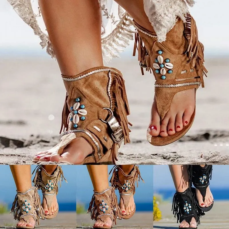 Femmes d'été sandales mode boho clip toe sandales plates bohème sexy gland 2020 dropshipping1
