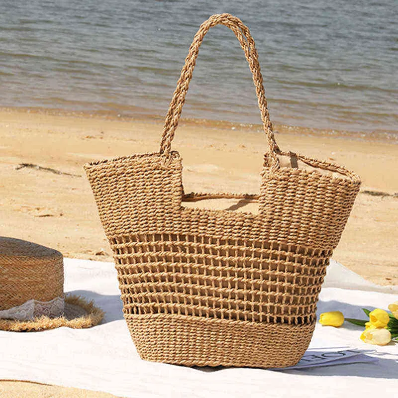 Boodschappentassen sac hoofd en paille ajour pour femmes, Grande capacit, SAC Papier Tiss, Bandoulire, Fourre-Tout, Plage, Voyage, Bali, Winkelen 220303