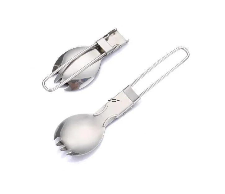 Dobrável dobrável de aço inoxidável colher spork garfo camping ao ar livre caminhadas viajantes de cozinha mesa de cozinha rrd13587