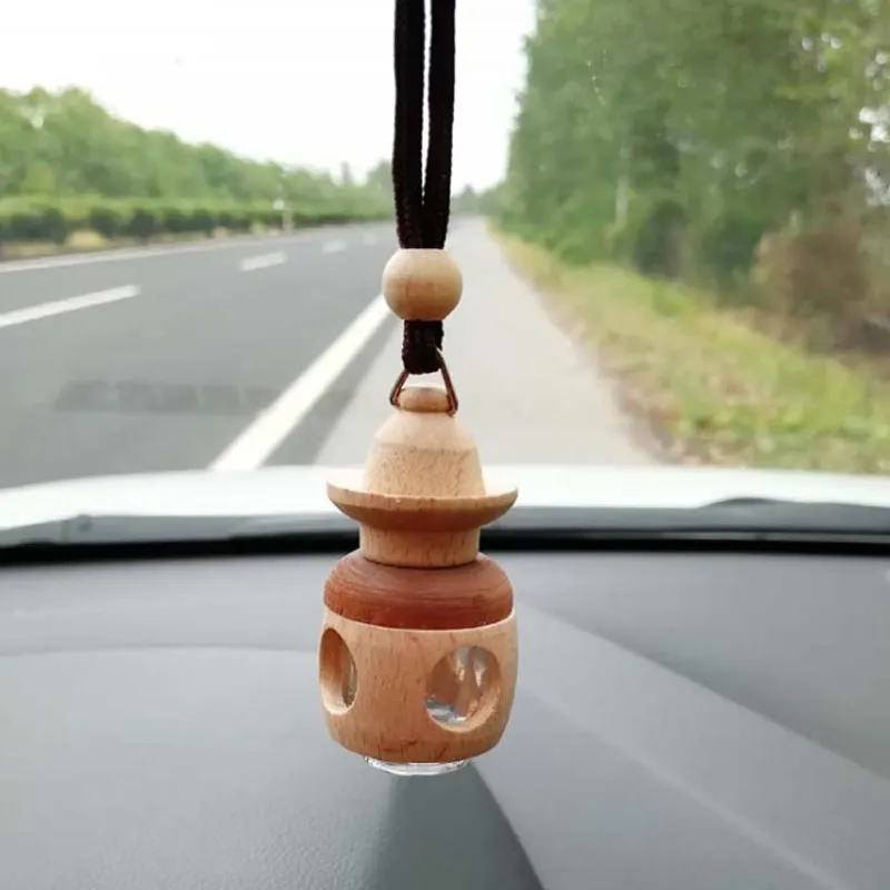 Bottiglie per diffusore di aromi per auto appese in stile legno 5ml Bottiglia di vetro per profumo per auto Ciondolo sospeso carino Spedizione gratuita