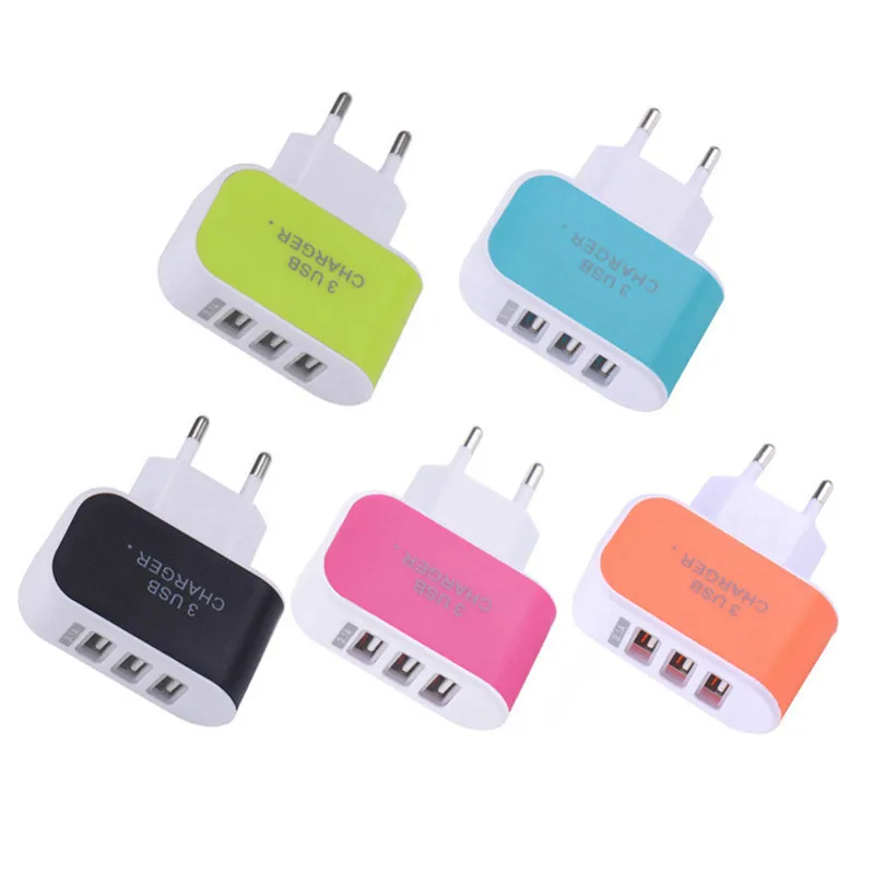3 Ports USB Charger 3A Fast Charge Portable Travel Power Adapter US EU Plug Colorful USB Wall Charger for All Universal Phone Tablet